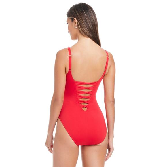 Bleu Rod Beattie Red Americana One Piece Swimsuit Side Back Lace Down Detail - 8 - Picture 2 of 12